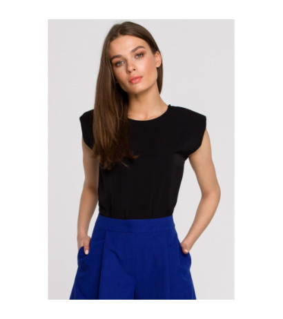 S260 Bluzka bez rękawów z poduszkami na ramionach - czarna