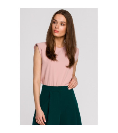 S260 Bluzka bez rękawów z poduszkami na ramionach - pudrowa