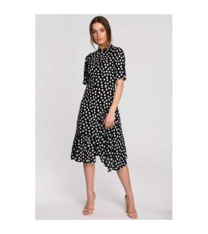 S263 Sukienka ze stójką i falbaną na dole - czarna