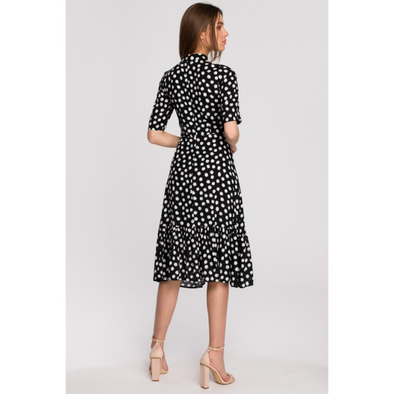 S263 Sukienka ze stójką i falbaną na dole - czarna