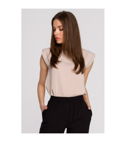 S260 Bluzka bez rękawów z poduszkami na ramionach - beżowa