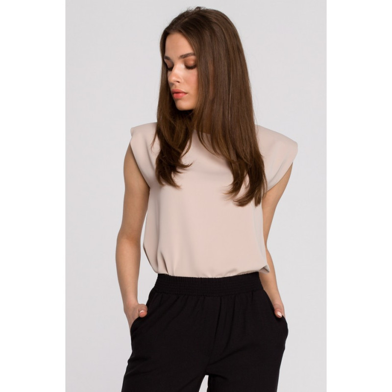 S260 Bluzka bez rękawów z poduszkami na ramionach - beżowa