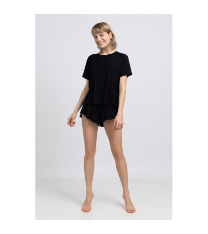 LA044 Wiskozowa bluzka do spania z rozcięciem - czarna