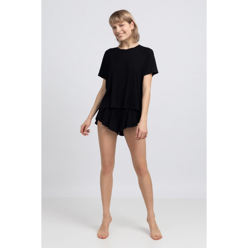 LA044 Wiskozowa bluzka do spania z rozcięciem - czarna
