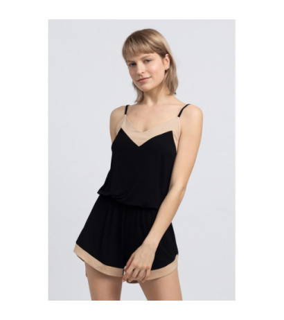 LA046 Wiskozowy kombinezon romper - czarny