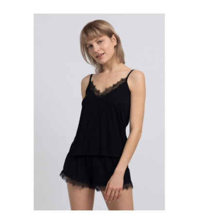 LA048 Wiskozowy top na ramiączkach z koronką - czarny