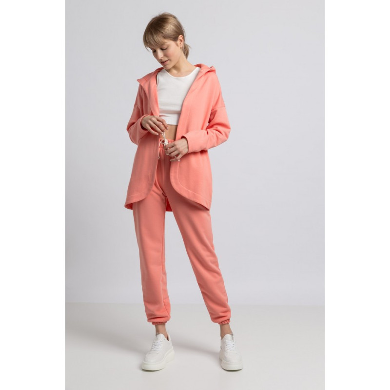 LA058 Bluza bez zapięcia z kapturem - koralowa