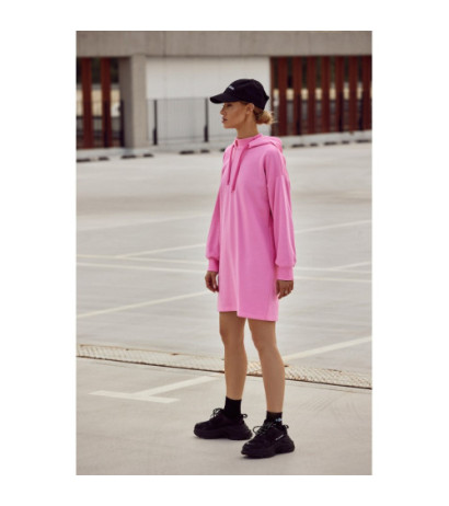M615 Sukienka z golfem i kapturem - różowa
