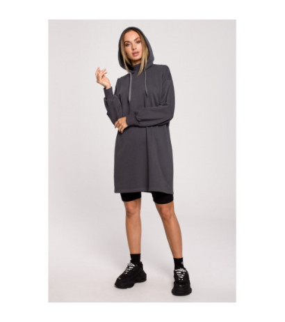 M615 Sukienka z golfem i kapturem - stalowa