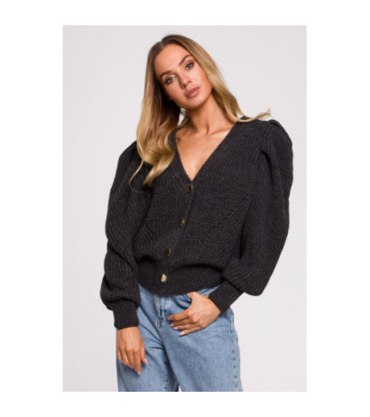 M629 Krótki kardigan z bufkami - grafitowy