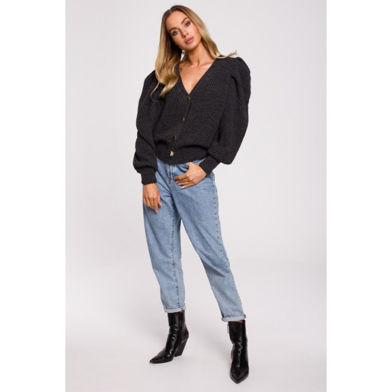 M629 Krótki kardigan z bufkami - grafitowy