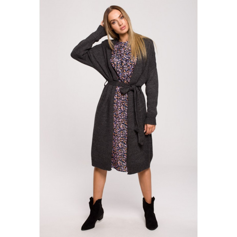 M633 Kardigan z paskiem - grafitowy