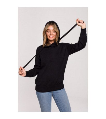 BK073 Sweter z kapturem - czarny