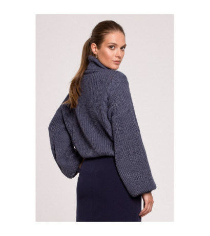 K124 Krótki sweter z golfem - niebieski