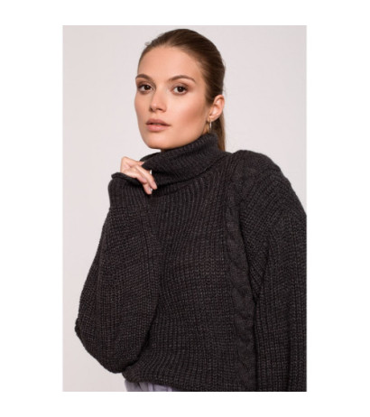 K124 Krótki sweter z golfem - grafitowy
