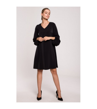S273 Sukienka z szerokimi rękawami i dekoltem - czarna