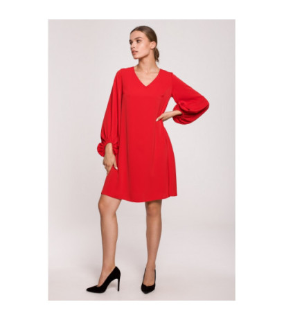 S273 Sukienka z szerokimi rękawami i dekoltem - czerwona