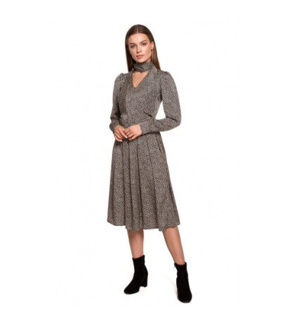 S288 Sukienka z wiązaniem przy szyi - wzór lampart - model 1