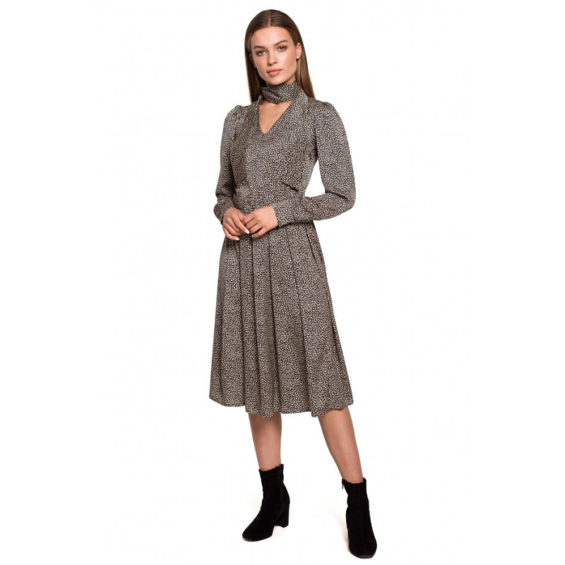 S288 Suknelė su raišteliu ties kaklu - leopardinis raštas - 1 modelis
