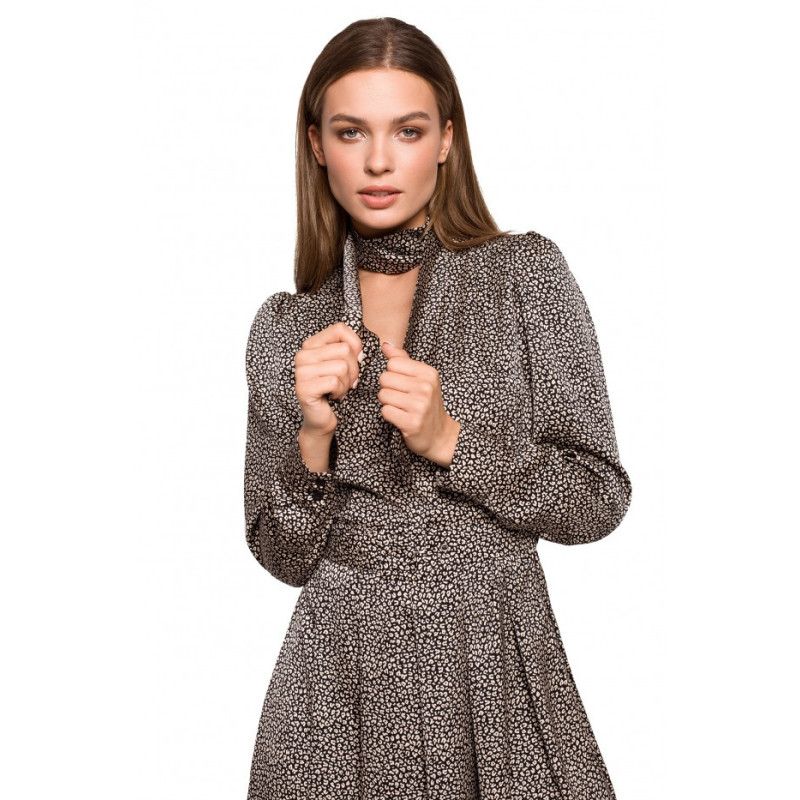 S288 Sukienka z wiązaniem przy szyi - wzór lampart - model 1