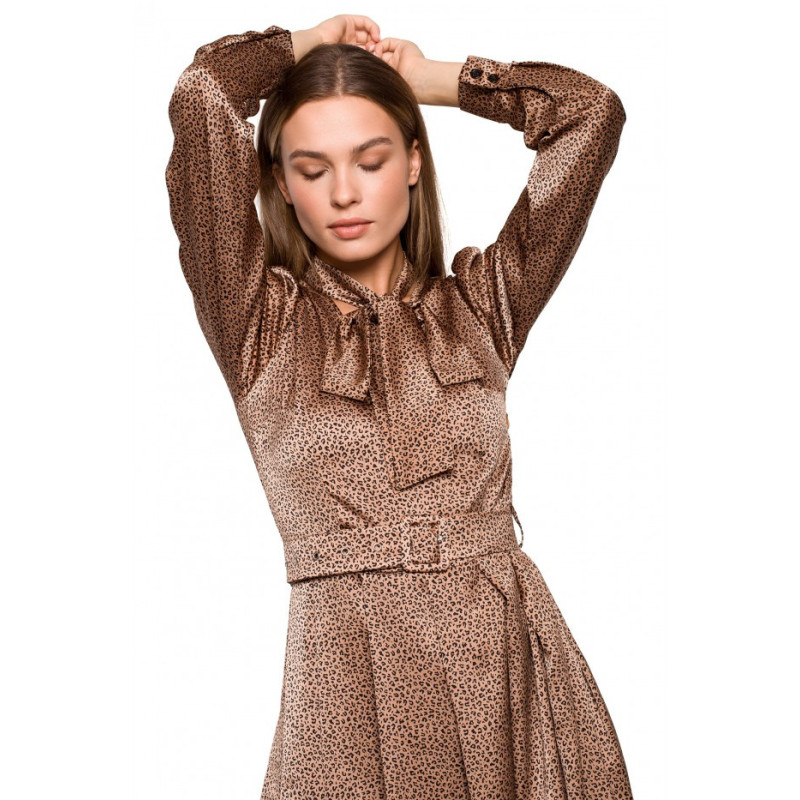 S288 Sukienka z wiązaniem przy szyi - wzór lampart - model 2