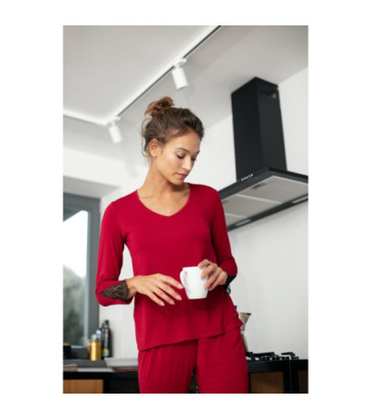 LA072 Bluzka do spania z koronką - bordowa