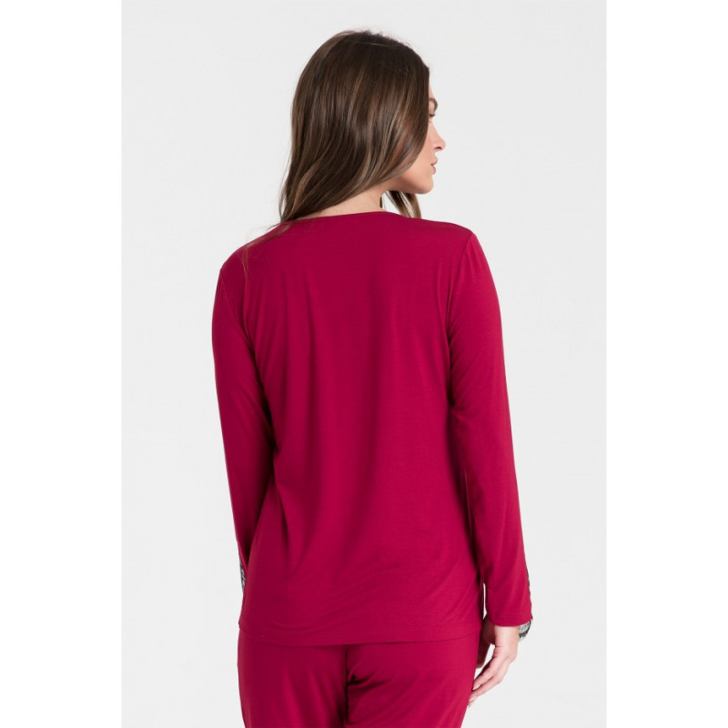 LA072 Bluzka do spania z koronką - bordowa