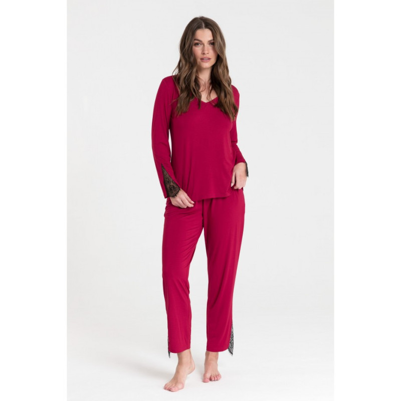 LA072 Bluzka do spania z koronką - bordowa