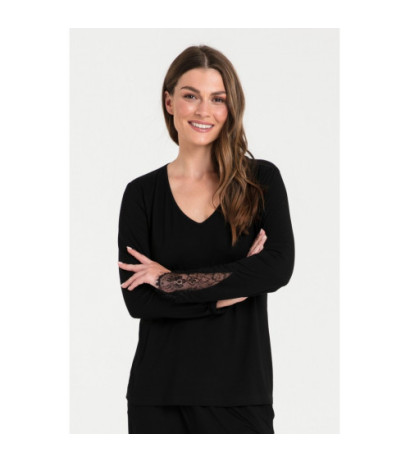 LA072 Bluzka do spania z koronką - czarna