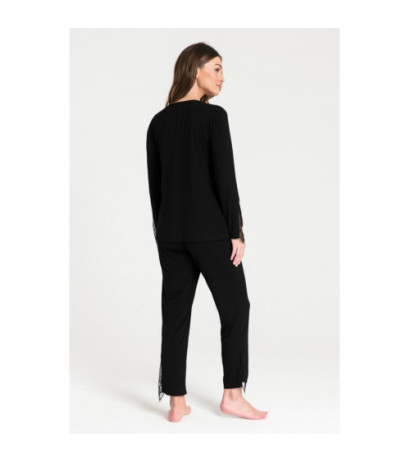 LA072 Bluzka do spania z koronką - czarna