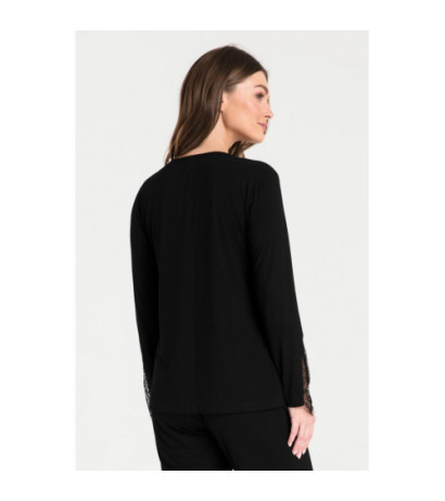 LA072 Bluzka do spania z koronką - czarna