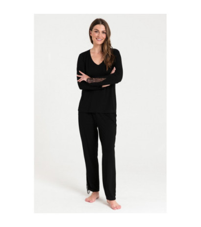 LA072 Bluzka do spania z koronką - czarna