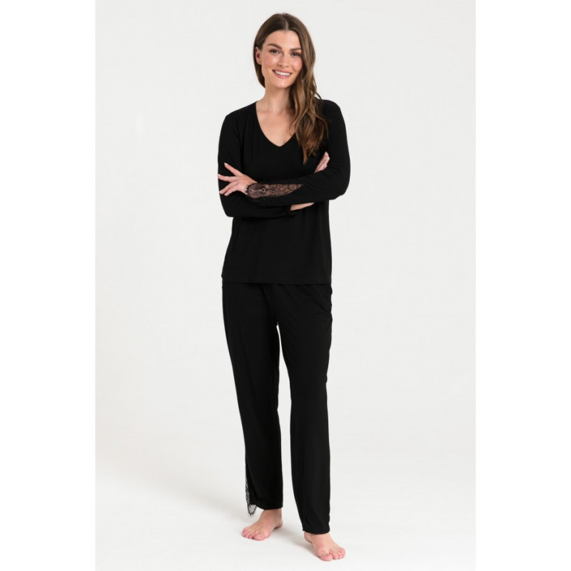 LA072 Bluzka do spania z koronką - czarna
