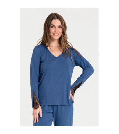 LA072 Bluzka do spania z koronką - niebieska