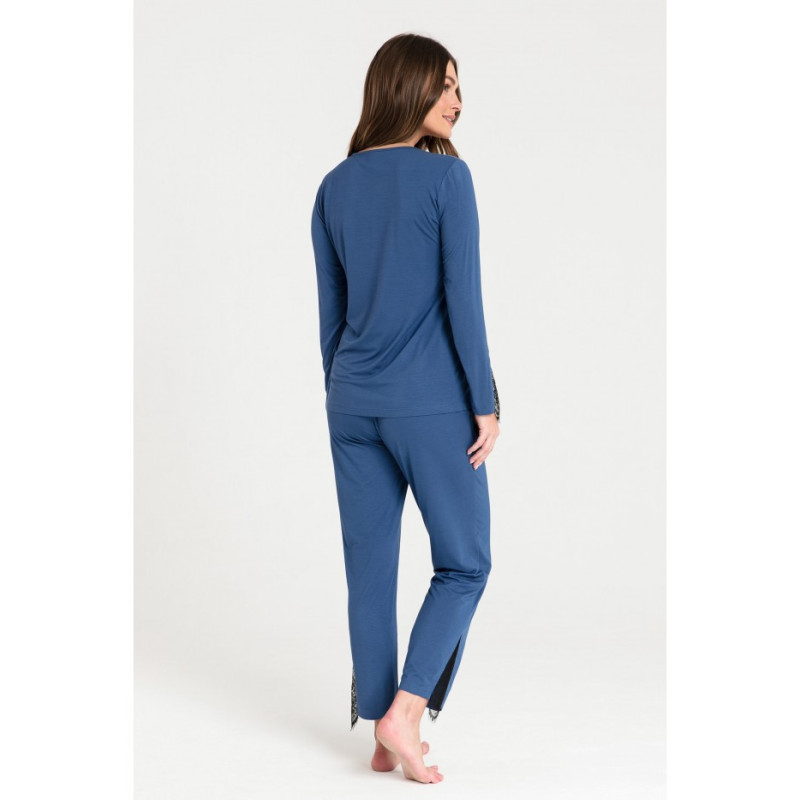 LA072 Bluzka do spania z koronką - niebieska