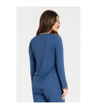 LA072 Bluzka do spania z koronką - niebieska