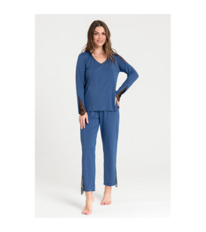 LA072 Bluzka do spania z koronką - niebieska