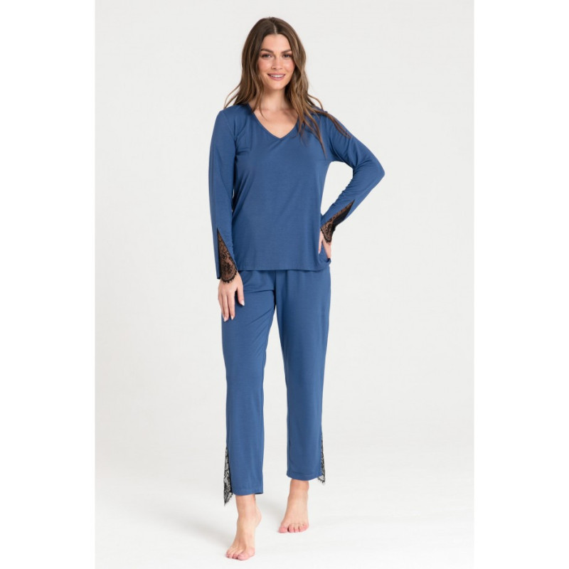 LA072 Bluzka do spania z koronką - niebieska
