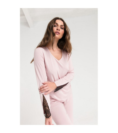 LA072 Bluzka do spania z koronką - różowa