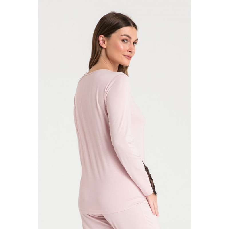 LA072 Bluzka do spania z koronką - różowa