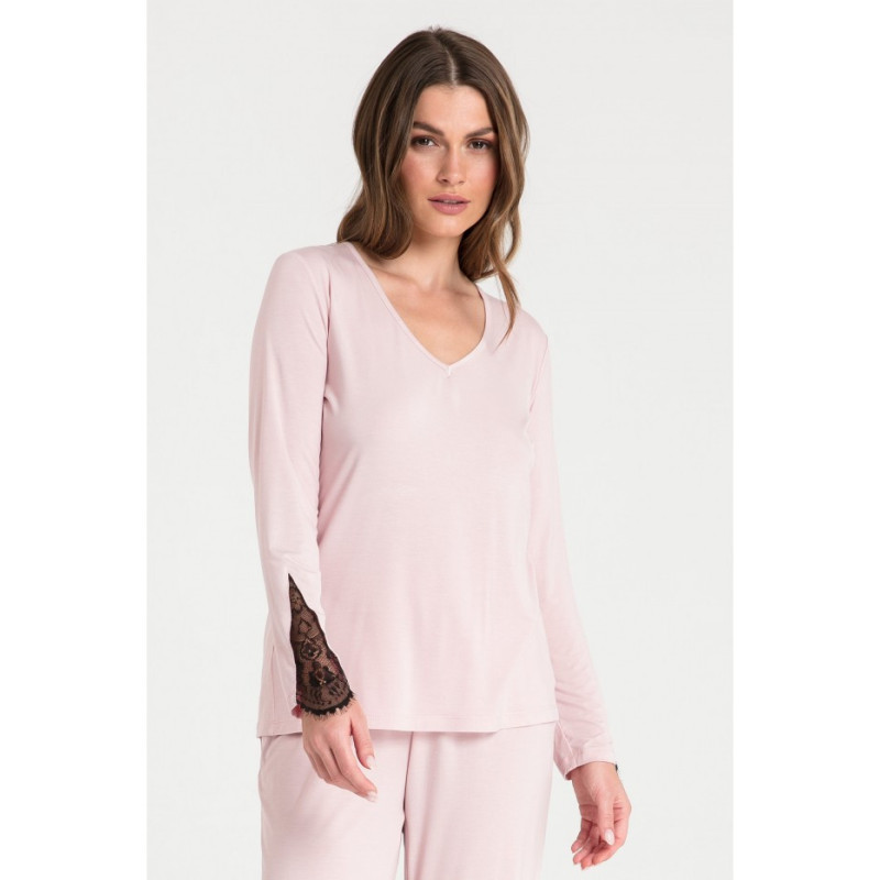 LA072 Bluzka do spania z koronką - różowa