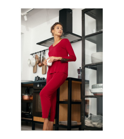 LA073 Spodnie do spania z koronką - bordowe