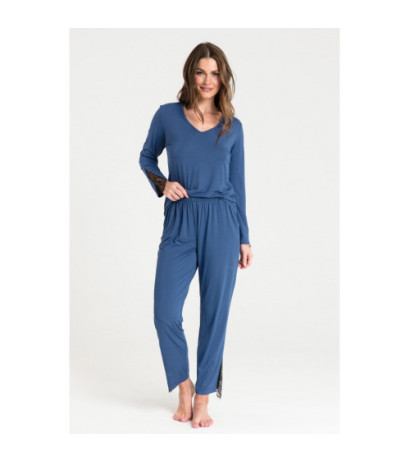 LA073 Spodnie do spania z koronką - niebieskie