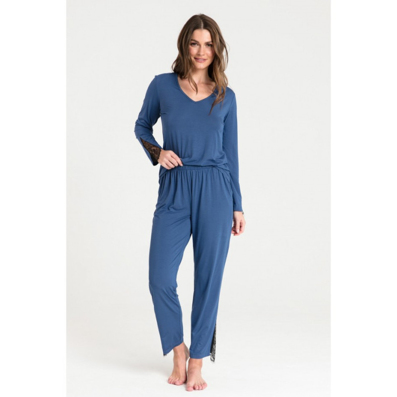 LA073 Spodnie do spania z koronką - niebieskie