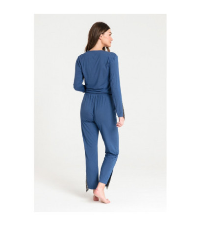 LA073 Spodnie do spania z koronką - niebieskie
