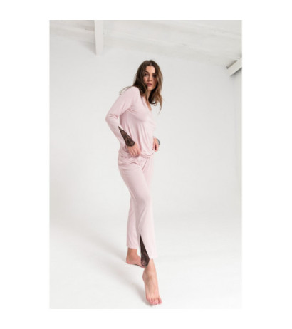 LA073 Spodnie do spania z koronką - różowe