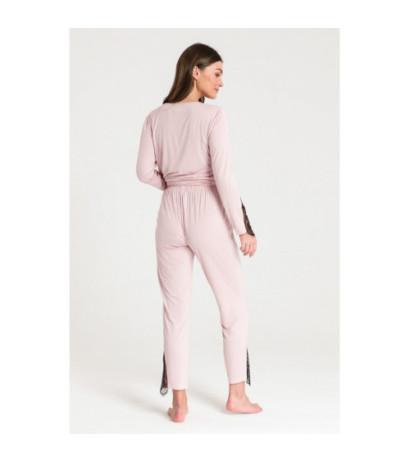 LA073 Spodnie do spania z koronką - różowe