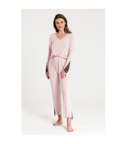 LA073 Spodnie do spania z koronką - różowe