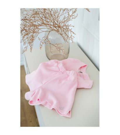 LA074 Szorty do spania z dzianiny wafelek - różowe