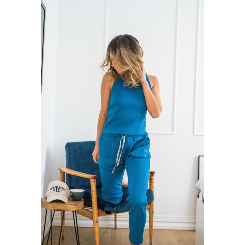 LA075 Spodnie z dzianiny wafelek - morski